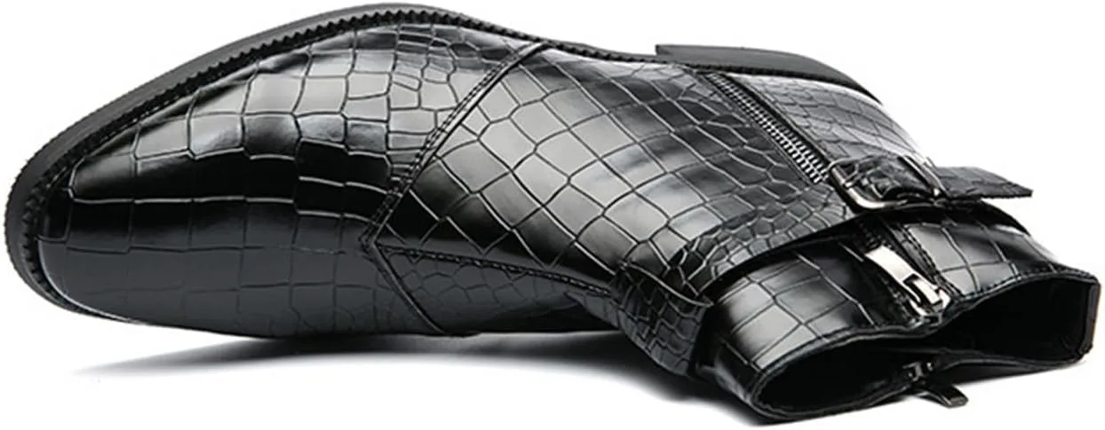 

Кожаные ботильоны Yuizko Men'S с боковой молнией, модель Chelsea, модные низкие каблуки, заостренный носок, пряжка, повседневные короткие ботинки, черный