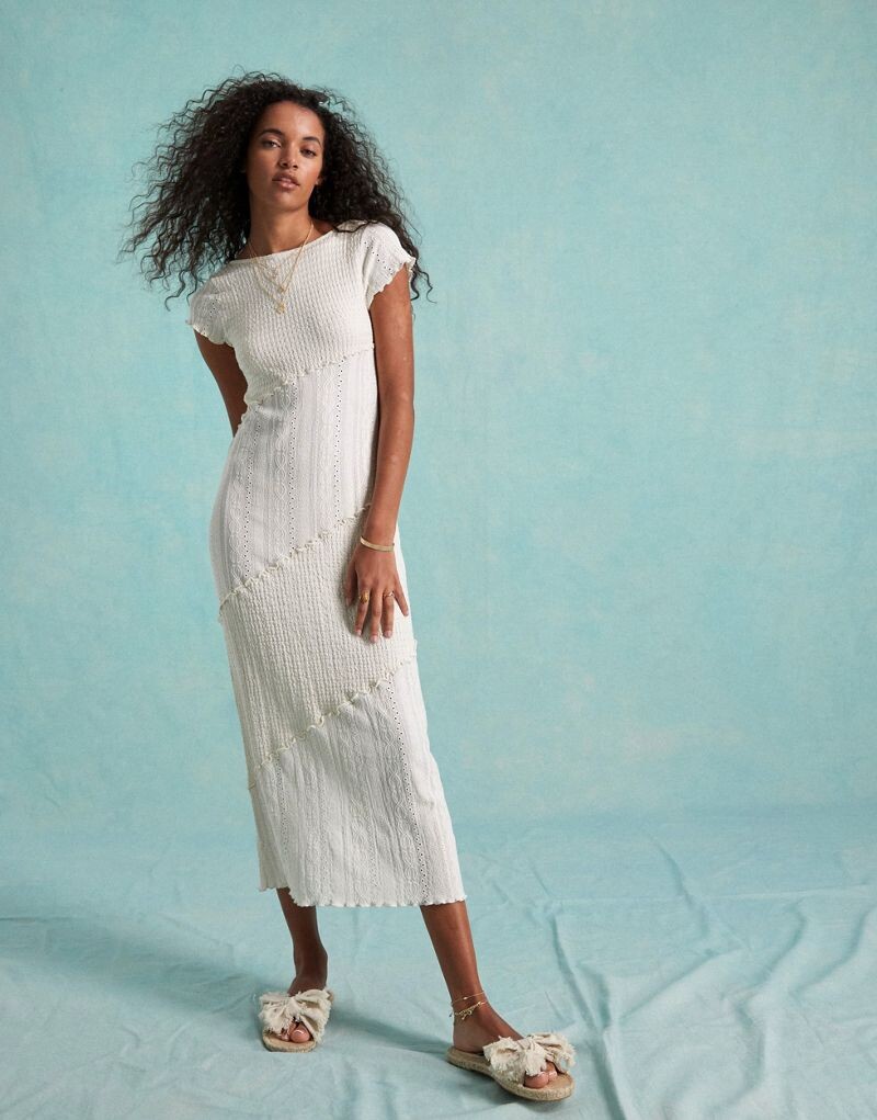 

Платье макси с широкой спиной Miss Selfridge из ткани смешанной фактуры цвета камня