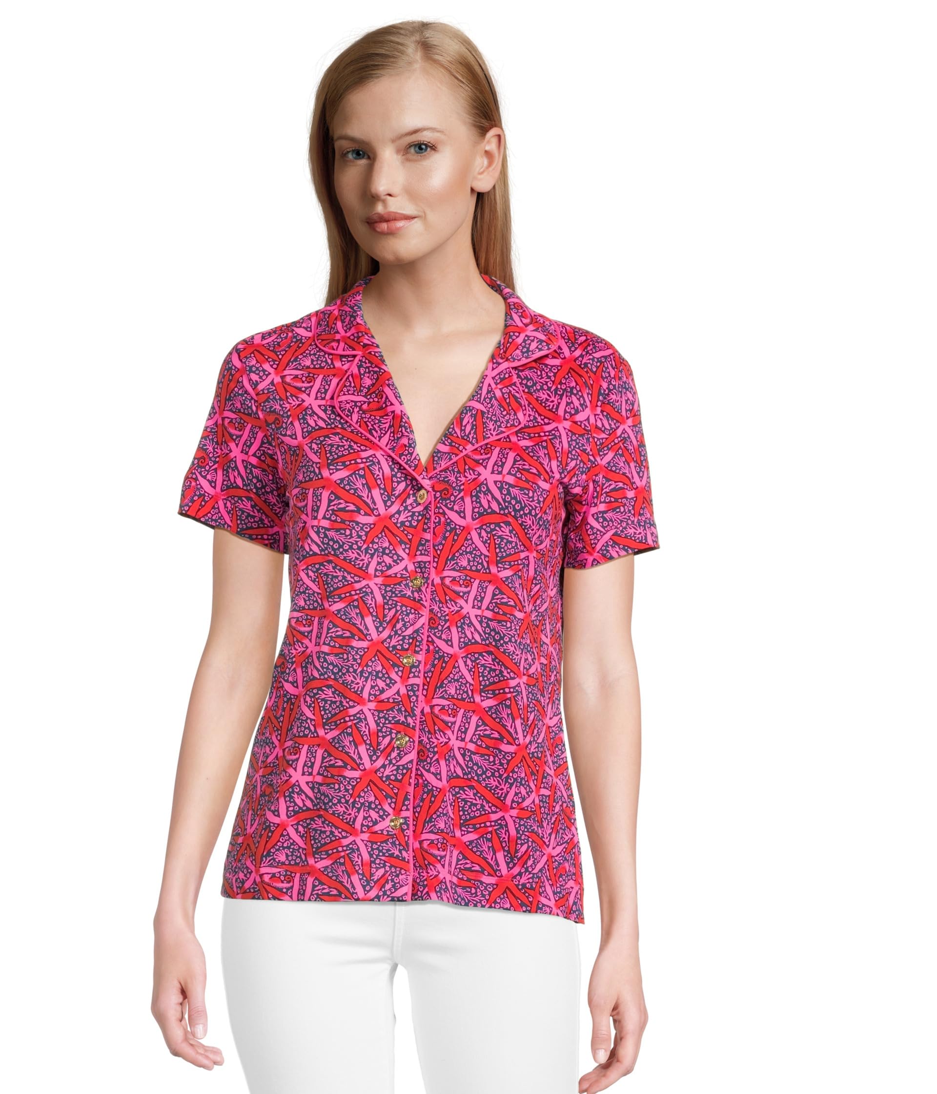 

Топ Lilly Pulitzer Pajama Knit Short, цвет Passion Fruit Pink Star Searching