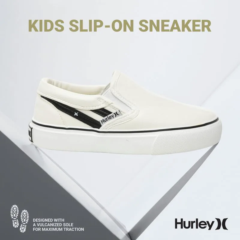 Детские слипоны Hurley из холщовой ткани для скейтбординга для мальчиков и девочек - легкие низкие кроссовки для скейтбординга для детей, белый/черный — фото 3