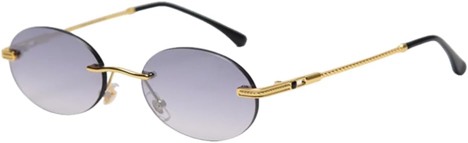 

Ретро овальные солнцезащитные очки без оправы для мужчин, синие зеркальные, золотистые металлические, мужские очки, круглые без оправы для женщин VFDHN, Light Silver Mirror