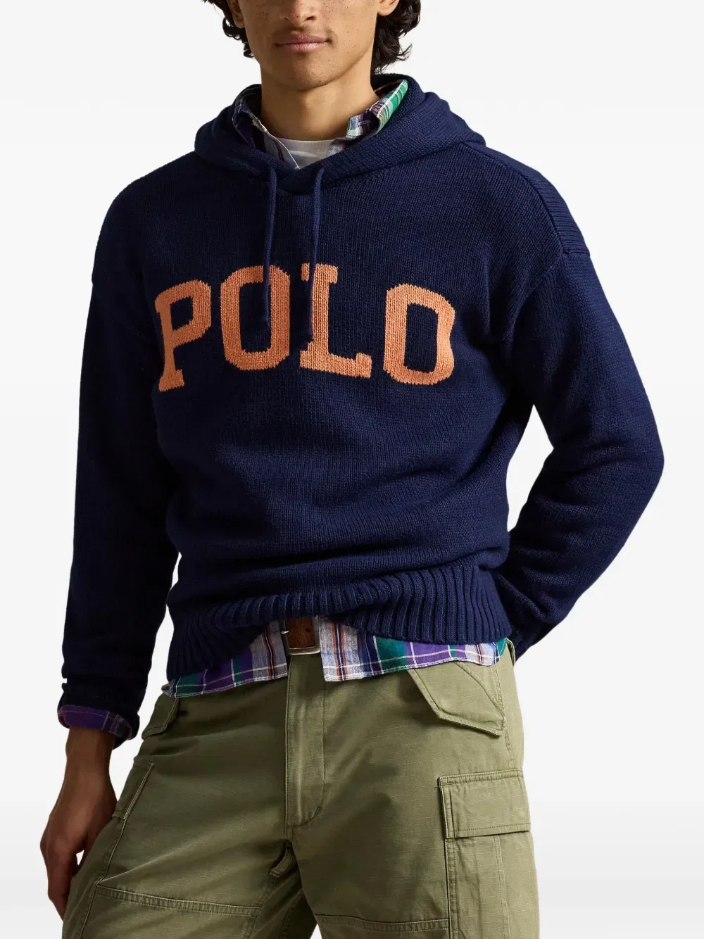 Худи, связанное в технике интарсии Polo Ralph Lauren, синий — фото 3