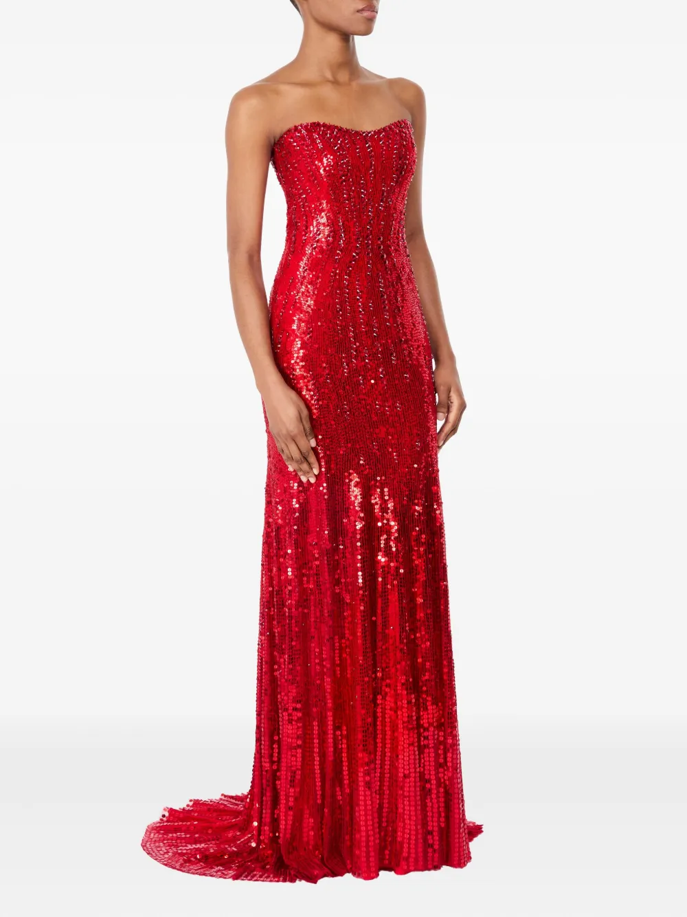 

Платье макси без бретелек с декором Sarai Jenny Packham, красный
