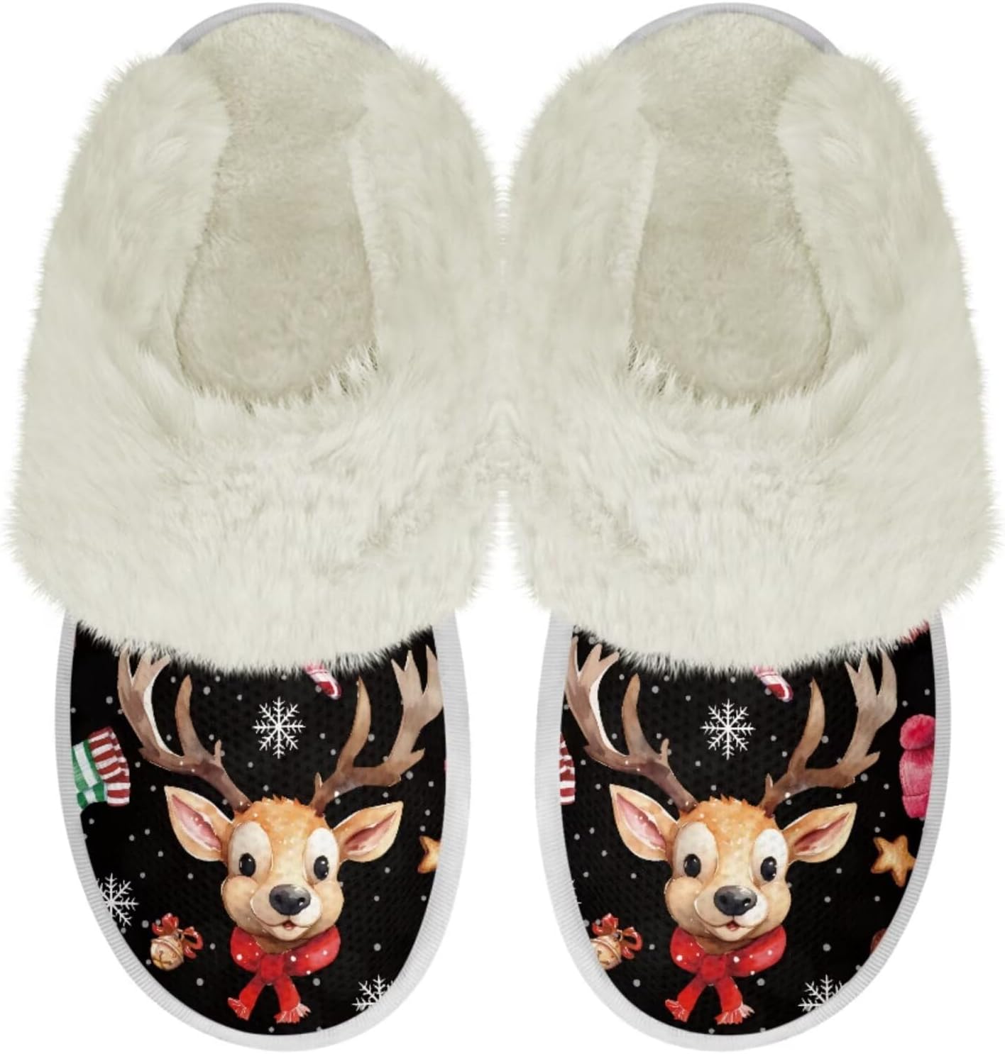 

Домашние тапочки Binienty для женщин и мужчин с эффектом памяти, для дома и улицы, пушистые тапочки для спальни, Xmas Elk