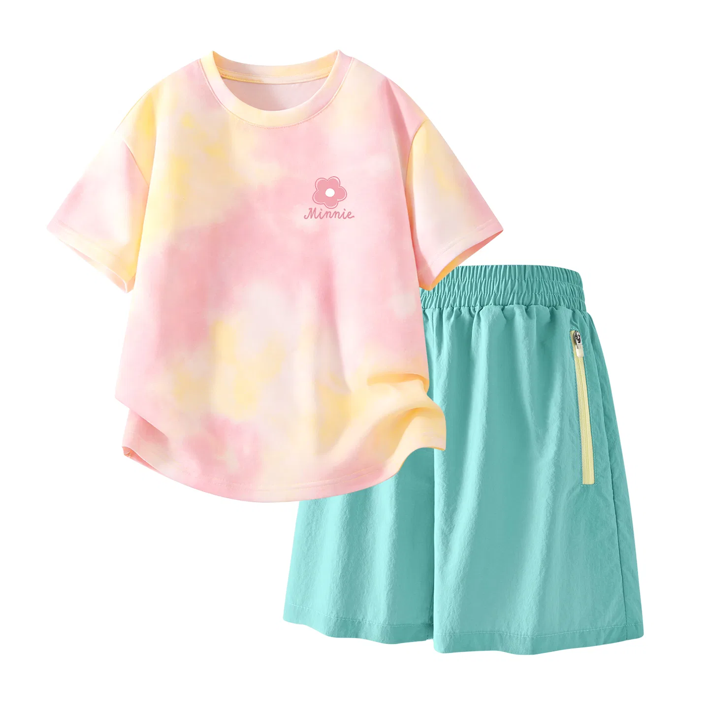 Детский спортивный костюм Casual Sportswear 2 Piece Set Disney, Di F Small Flower K Yellow Pink+Solid Color Mint Cyan