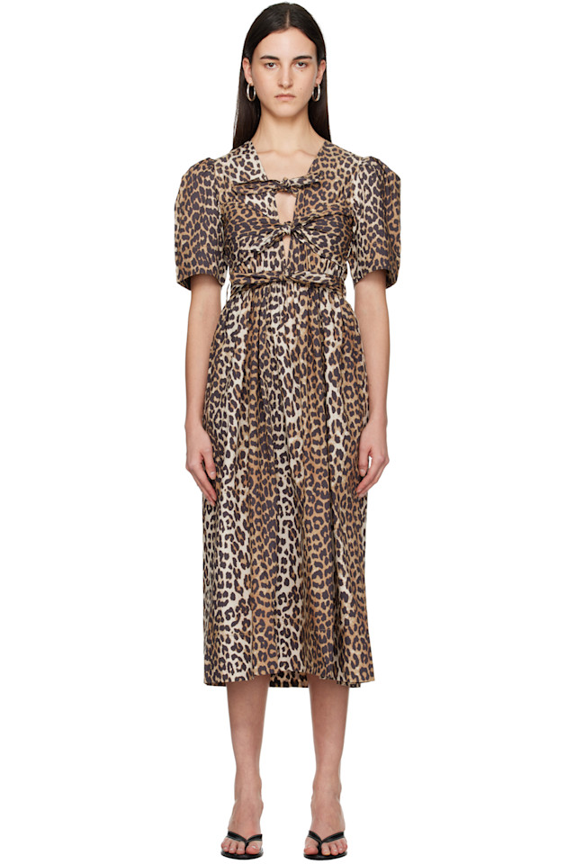 

Ganni Платье миди из коричневого хлопка с принтом