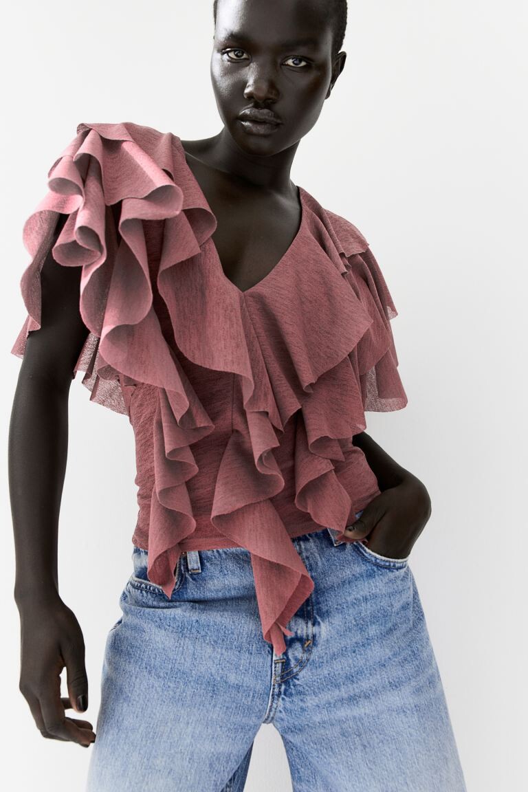 

Топ из джерси с воланами H&M, розовый