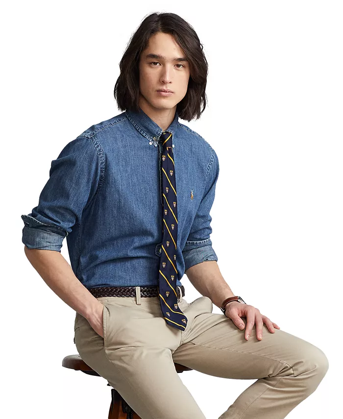 Мужская классическая джимовая рубашка Polo Ralph Lauren, синий — фото 4