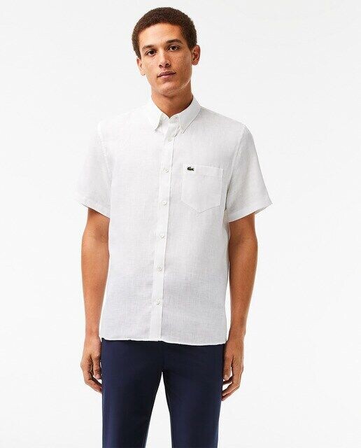 

Мужская льняная рубашка с короткими рукавами Lacoste, белый