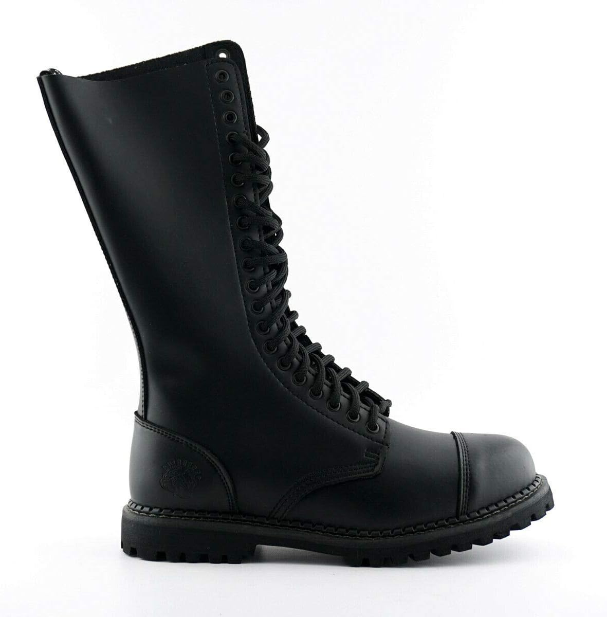 Grinders King Unisex черные длинные кожаные ботинки Military Punk Steel с носком и застежкой на 20 люверсов — фото 2