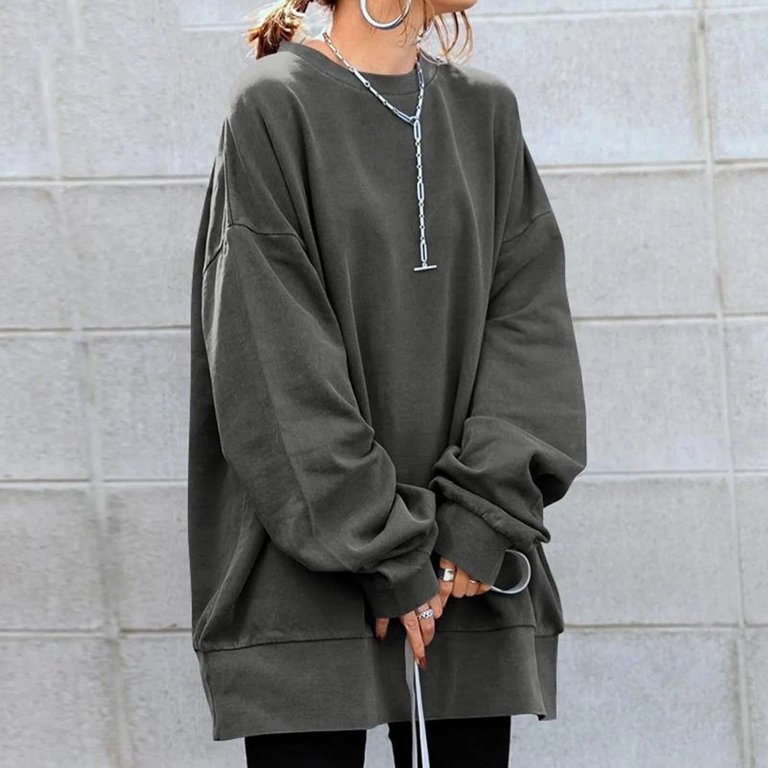 Свитшот оверсайз, женский, из коллекции Autumn-Winter 13, серый — фото 2