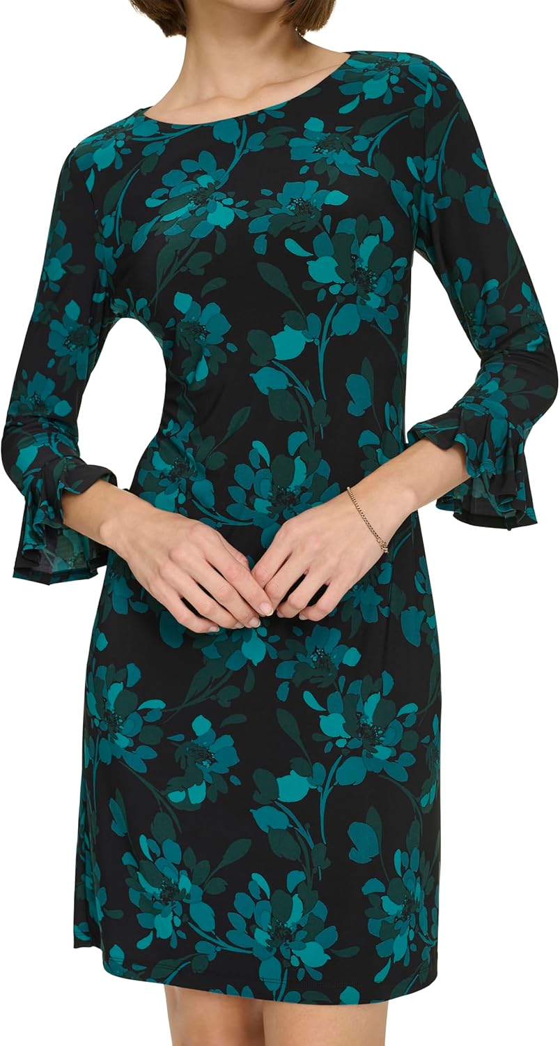 

Женское платье-трапеция Tommy Hilfiger с рукавами 3/4 и плиссированными манжетами, Cypress Multi