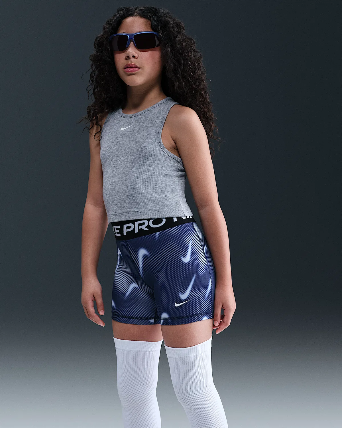 Большие детские (девочки) шорты Nike Pro Dri-FIT 3", Midnight Navy/White — фото 2