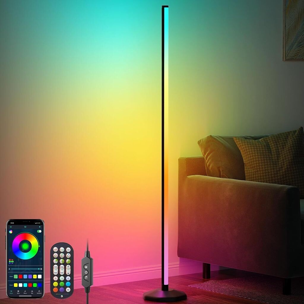 

125 см светодиодный торшер RGB с регулируемой яркостью торшер, синхронизация музыки, угловая лампа, управление через приложение с пультом дистанционного управления для гостиной, спальни, игровой комнаты ROSNEK