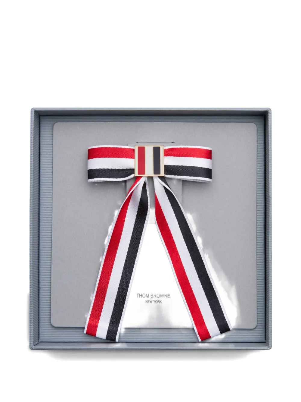 Атласная заколка для волос с бантом и полосками Thom Browne, белый — фото 3