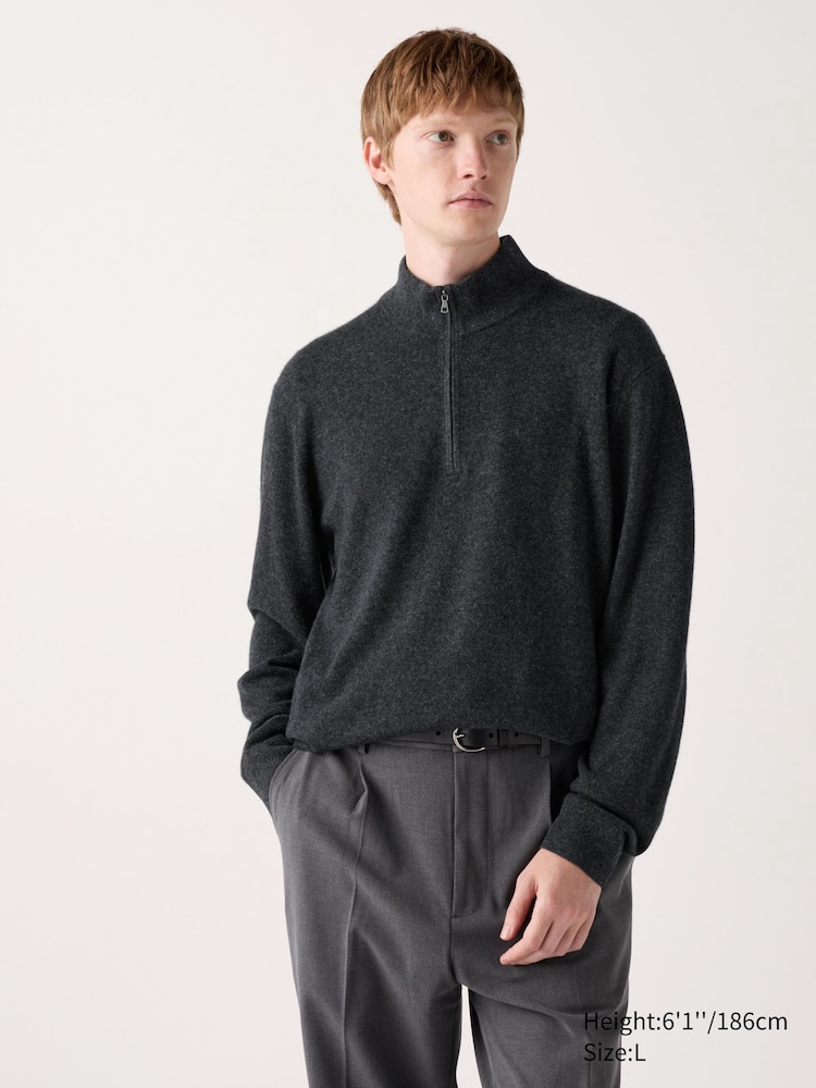 

Кашемировый джемпер на молнии Uniqlo, цвет 08 серый