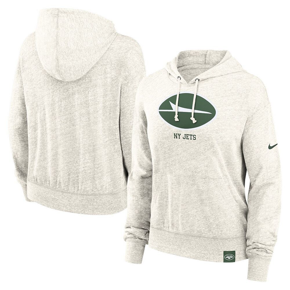 Женский кремовый пуловер с капюшоном и логотипом Nike New York Jets Gym Vintage Logo, цвет Jet Beige — фото 2