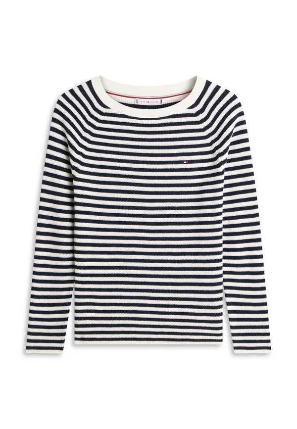 Джемпер Tommy Hilfiger, мелкая вязка, лодочка, цвет слоновая кость/лепесток/тёмно-синий — фото 4