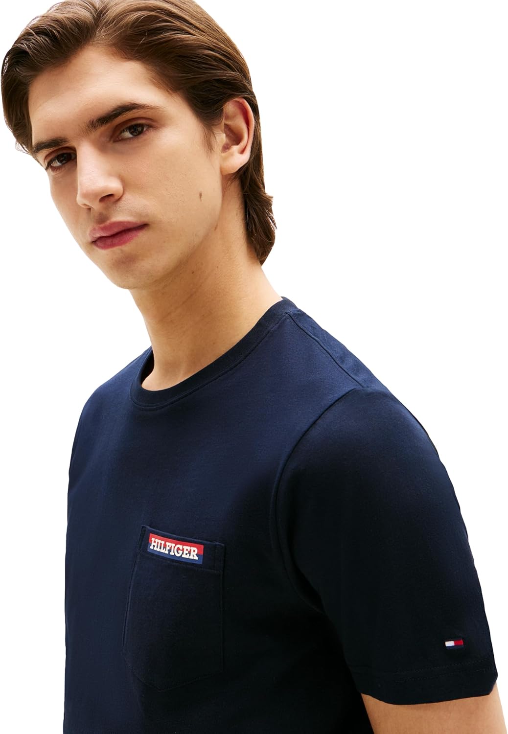 Мужские хлопковые футболки Tommy Hilfiger с коротким рукавом, графическим принтом, карманом и логотипом, Desert Sky — фото 2