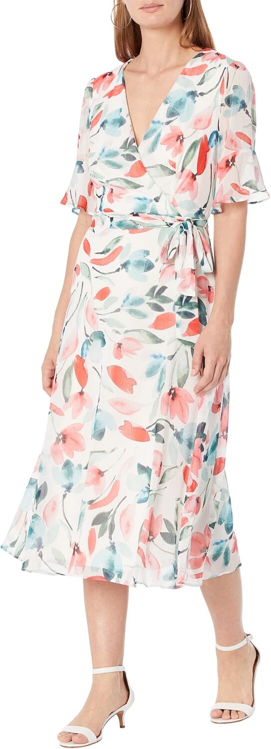 

Платье с короткими рукавами и завязками DKNY, цвет Print 7854/Ivory/Melon Multi