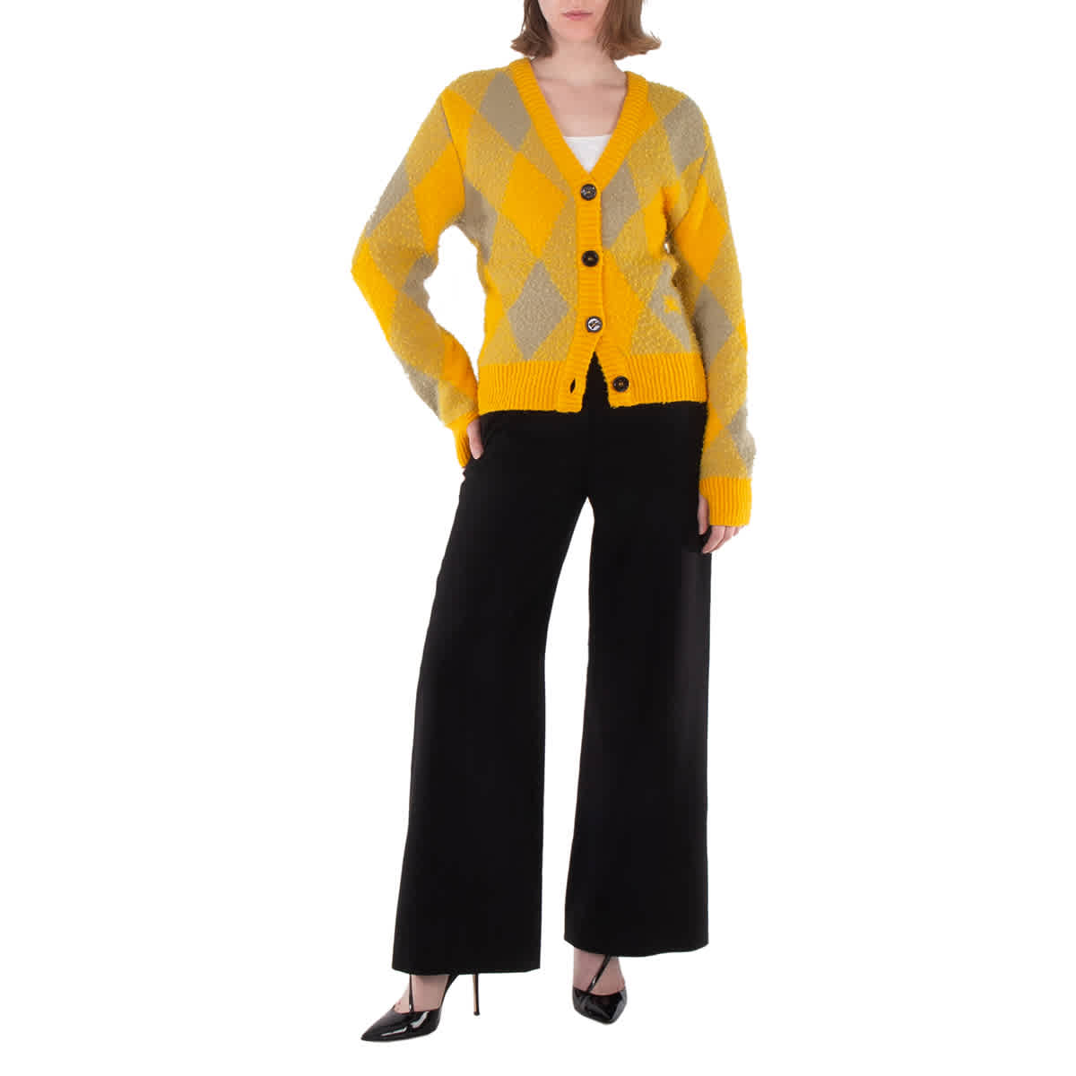 

Кардиган Burberry Argyle с ромбовидным узором и отделкой из ребра, Mimosa Ip Pattern