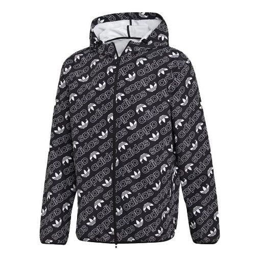 

Куртка adidas originals Full Print Athleisure Casual Sports hooded Woven Windproof Outdoor Jacket Black, черный