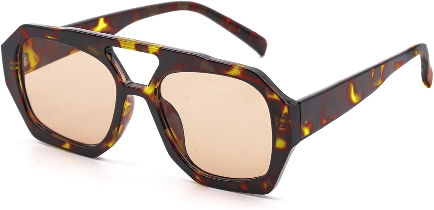 

Солнцезащитные очки LJCZKA в стиле ретро, ​​квадратные, для женщин и мужчин, модные, с шестиугольной толстой оправой и двойной перемычкой, винтажные, Leopardlightbrown