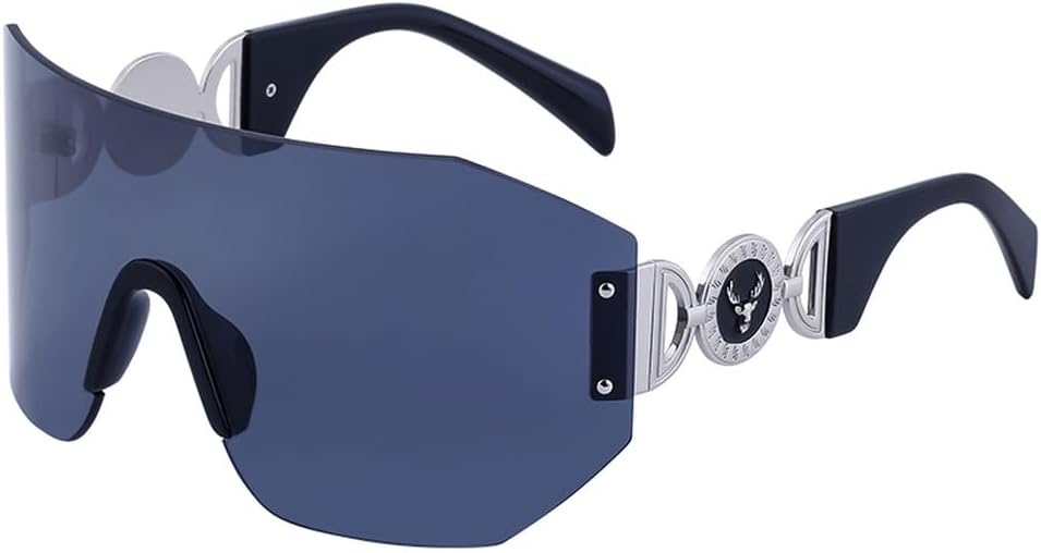 

Большие солнцезащитные очки-щитки для женщин, модные солнцезащитные очки неправильной формы для мужчин, безободковые солнцезащитные очки в стиле стимпанк WNCKSQ, C2blacksilvergray