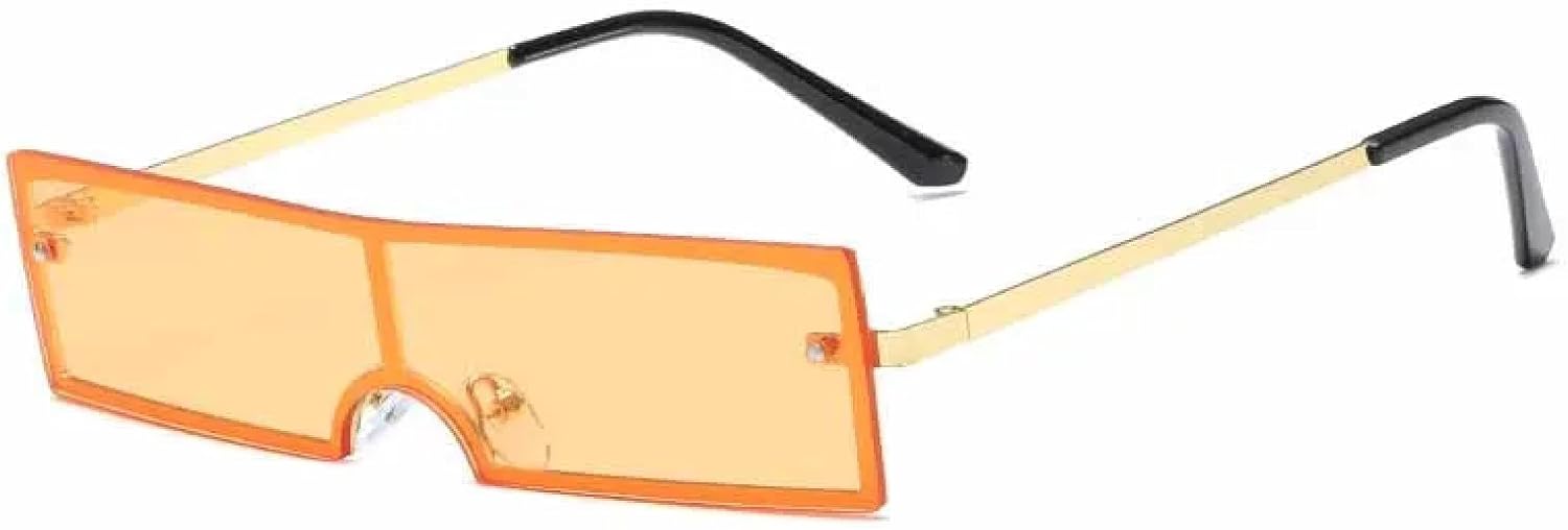 

Модные солнцезащитные очки в прямоугольной металлической оправе для женщин, роскошные, в стиле стимпанк, трендовые, хип-хоп, унисекс, защита от УФ-излучения UV400 TKKTLLT, Gold Yellow