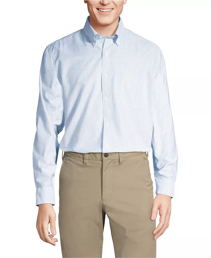 

Рубашка офисная Big & Tall Traditional Fit Pattern No Iron Supima Oxford Lands' End, синий