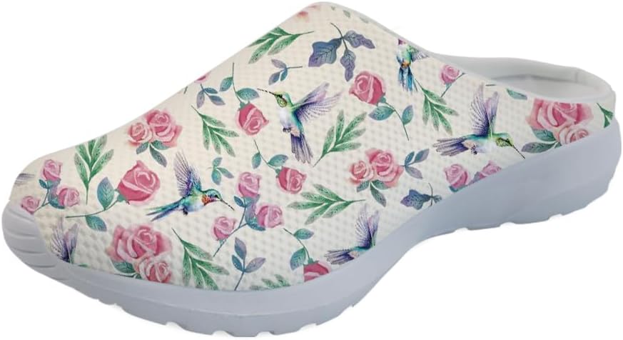 

Кроссовки-мюли Forchrinse Blue Cow для женщин, без задника, с сеткой, на платформе, удобные домашние, и спортивные тапочки, Hummingbird Rose