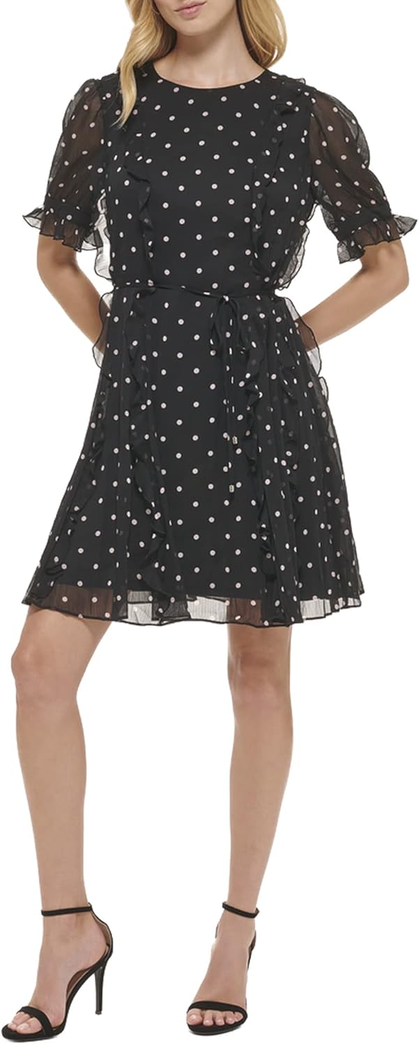 

Женское облегающее платье Tommy Hilfiger с круглым вырезом и короткими рукавами, расклешенное к низу, Black/Pink