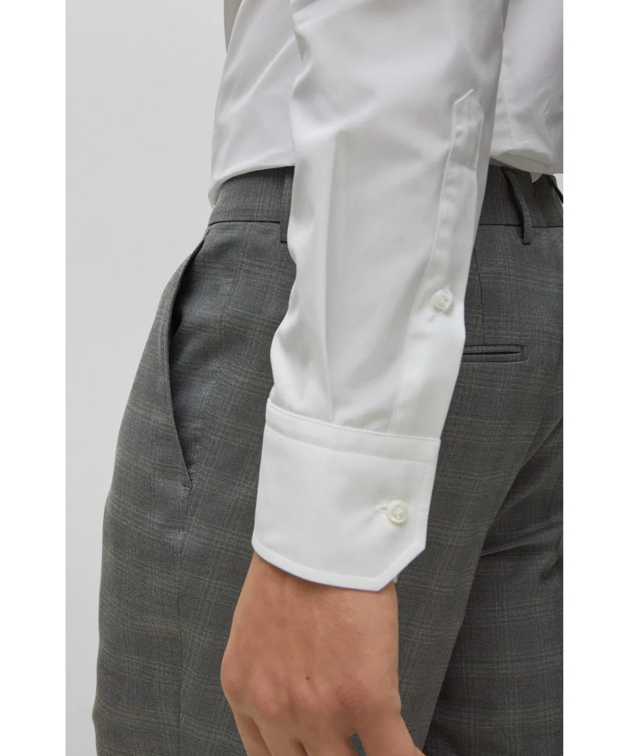 Рубашка slim fit из итальянского хлопка поплин BOSS Black, белая — фото 3
