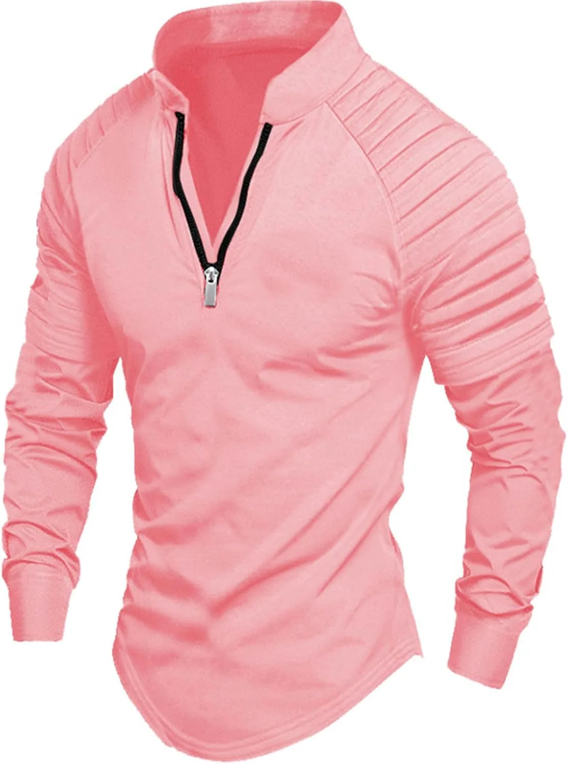 

Мужская рубашка с застежкой-молнией и стойкой, с длинными рукавами реглан и сборками TXGMNA