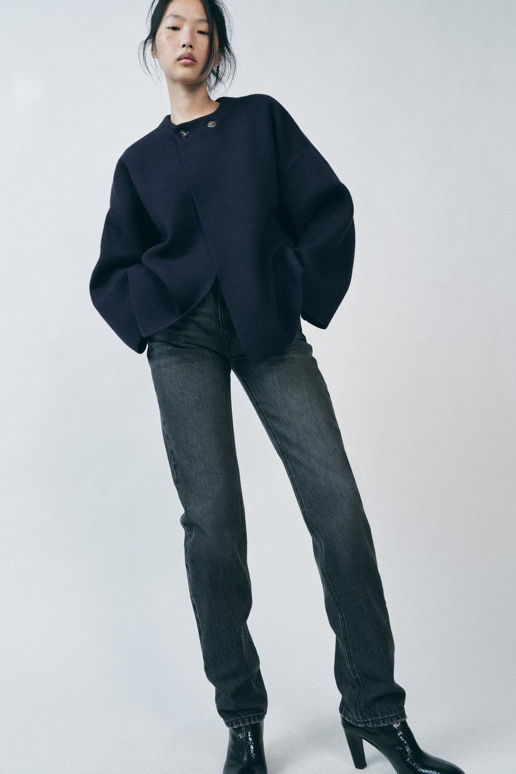 

Вязаная куртка с металлической застежкой ZARA, темно-синий