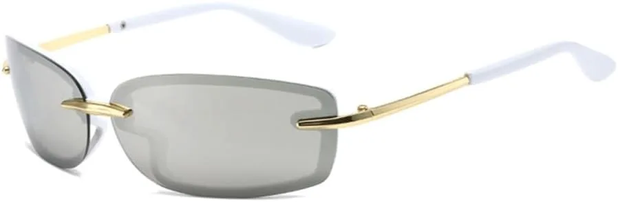 

Женские солнцезащитные очки без оправы в стиле стимпанк, панк-очки, очки для активного отдыха, очки с защитой от УФ-излучения UV400 LANGSER, White Silver