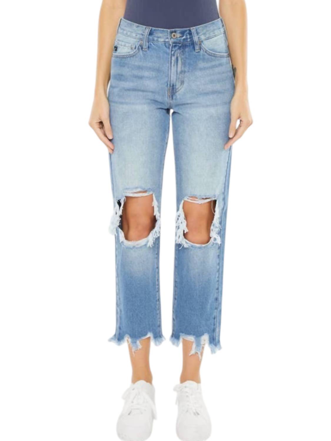 

Джинсы Mom Relax Fit Denim с высокой посадкой синего цвета KanCan