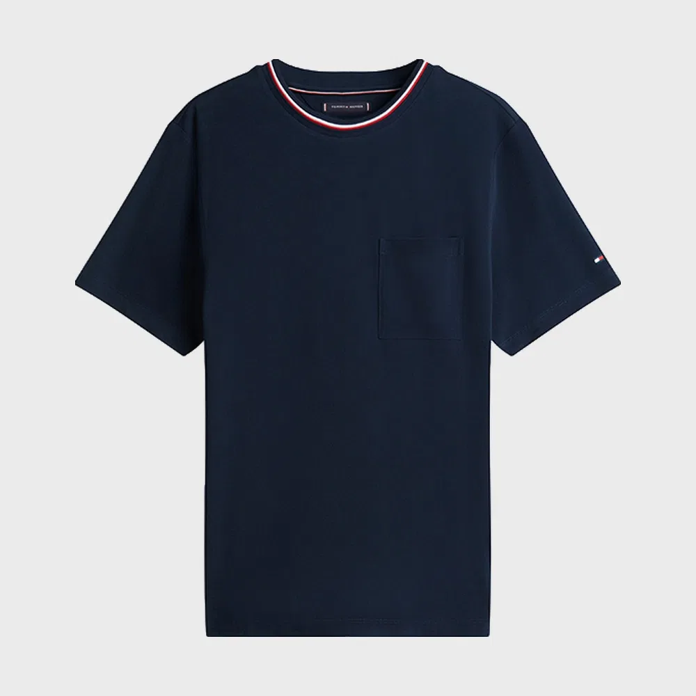 Мужская футболка-поло с карманом стандартного кроя, тёмно-синяя, от Tommy Hilfiger — фото 3