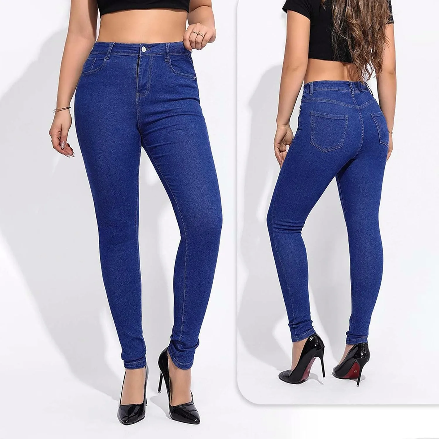 Джинсы для женщин High Waist Stretch, Curvy, Plus Size с карманами — фото 2