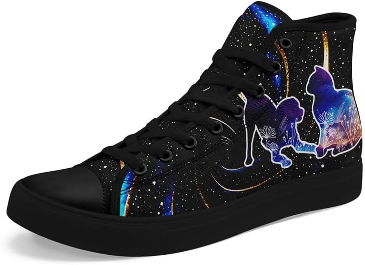 

Высокие кеды из ткани для девочек и мальчиков с принтами галактики, кошек и собак, модные кроссовки, дышащие, легкие, повседневная обувь Awsole, черный