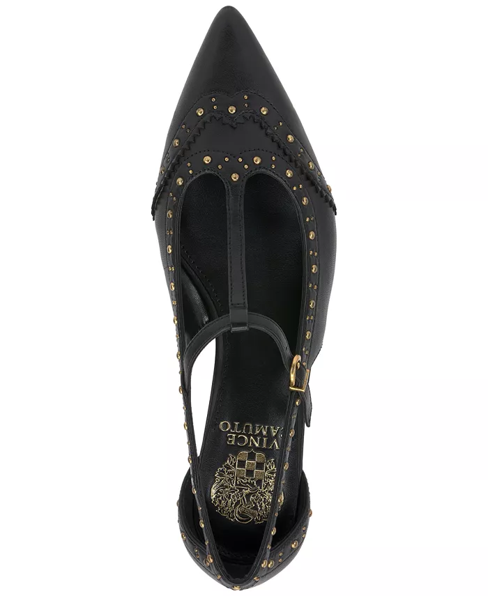 Женские балетки Valkie с шипами и ремешком T-strap на микрокаблуке в стиле Mary-Jane Vince Camuto, черный — фото 4