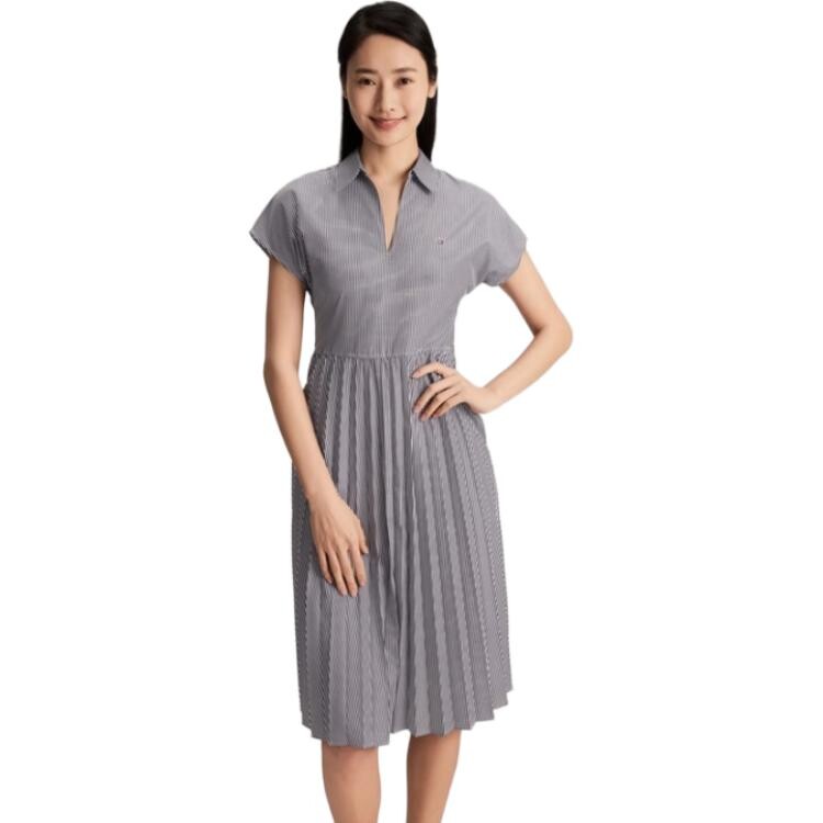 Tommy Hilfiger Женское платье с короткими рукавами и шортами, цвет Black and white stripe 03R — фото 3