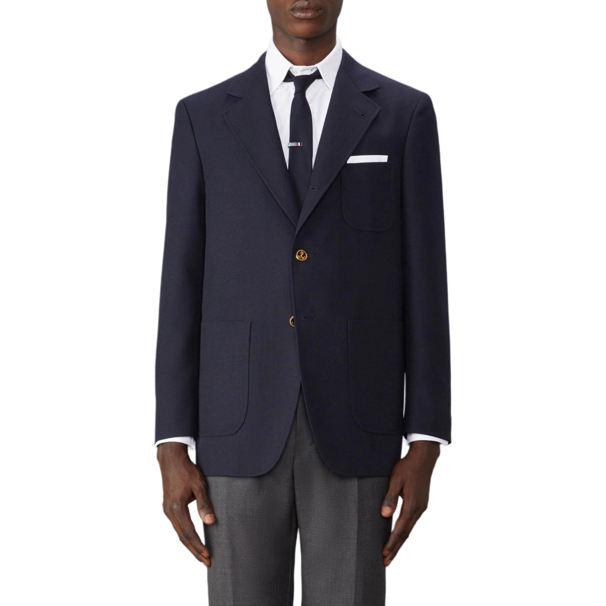

Однобортный приталенный блейзер THOM BROWNE, сине-черный