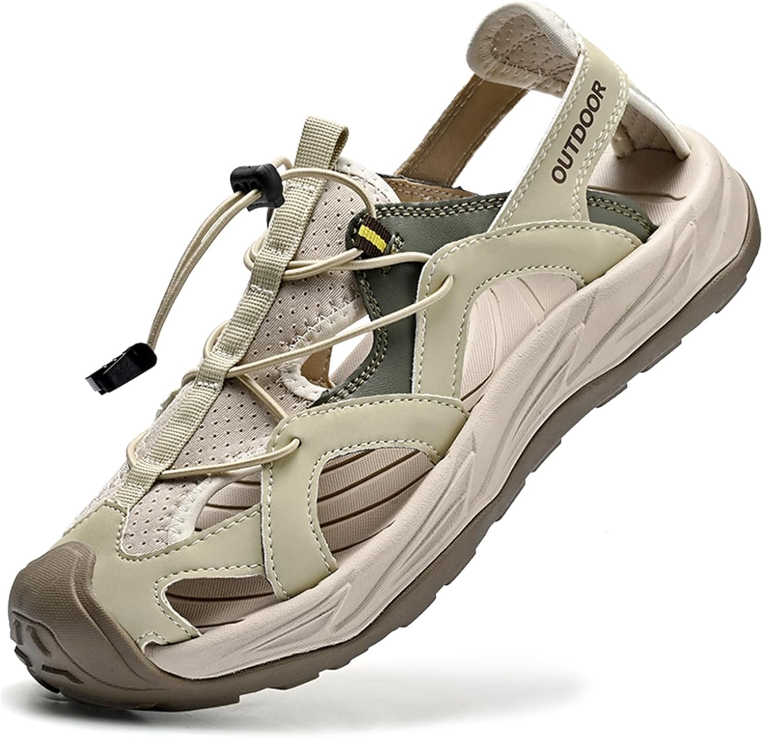 

Мужские спортивные сандалии из кожи с закрытым носком, регулируемые, для активного отдыха, походов, водонепроницаемые, с поддержкой свода стопы, летние сандалии для ходьбы, водонепроницаемая пляжная обувь Ptnoka, бежевый