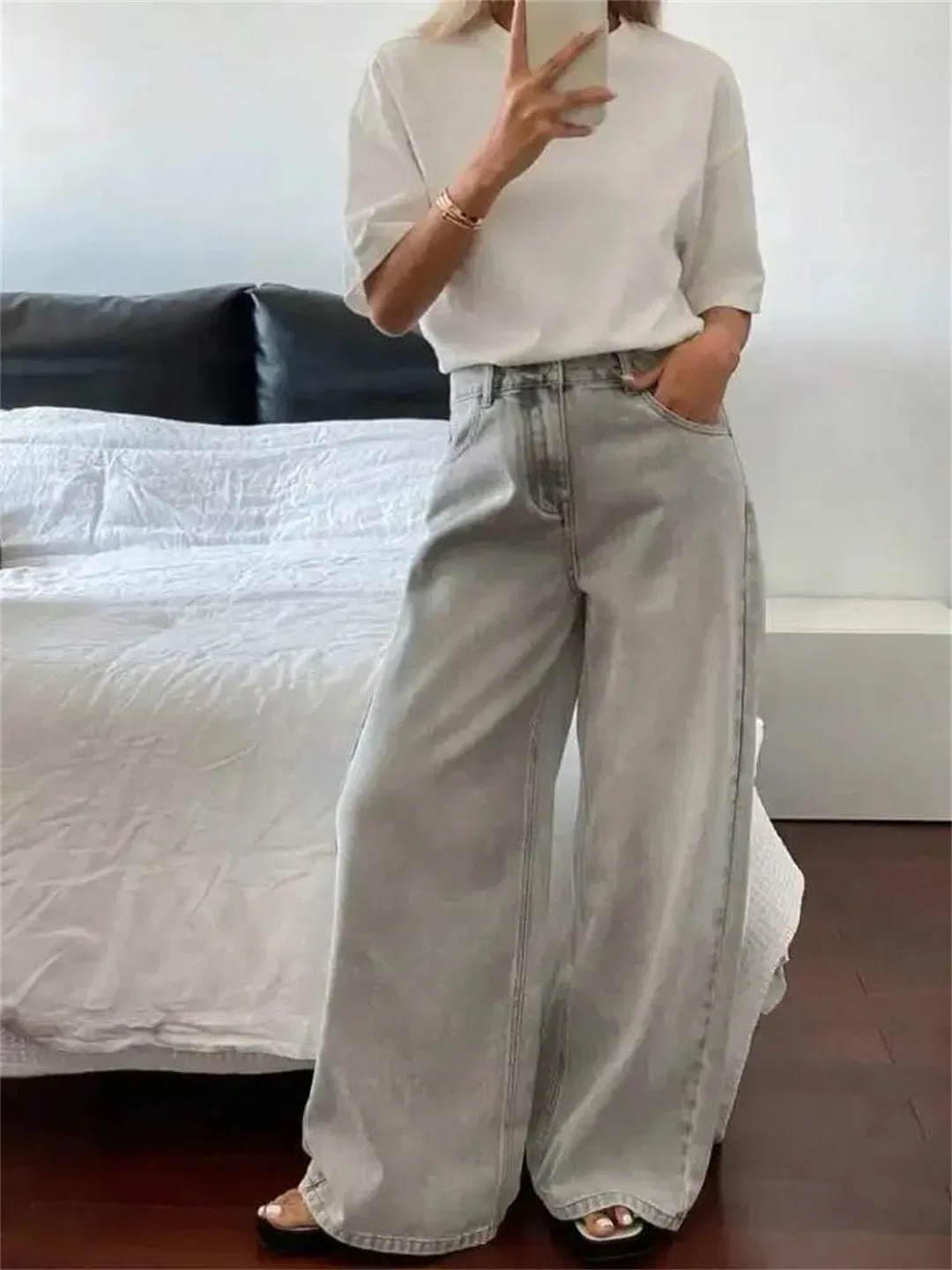 Джинсы свободные прямые Women Retro, серый — фото 2