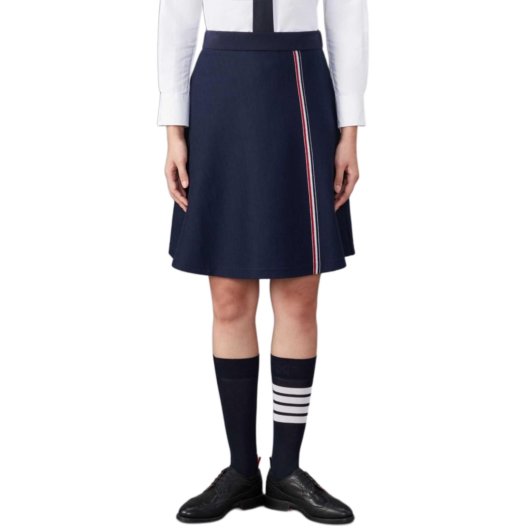 

Юбка-колокол с завышенной талией вязаная THOM BROWNE, морской синий