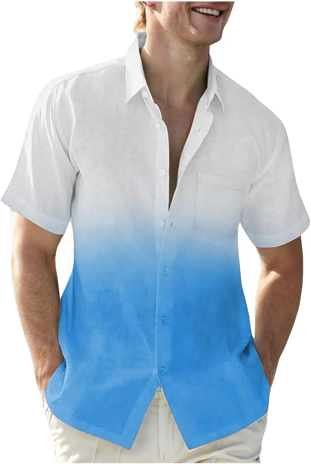 

Льняная рубашка для мужчин Gradient с коротким рукавом, Casual, летняя, Regular Fit