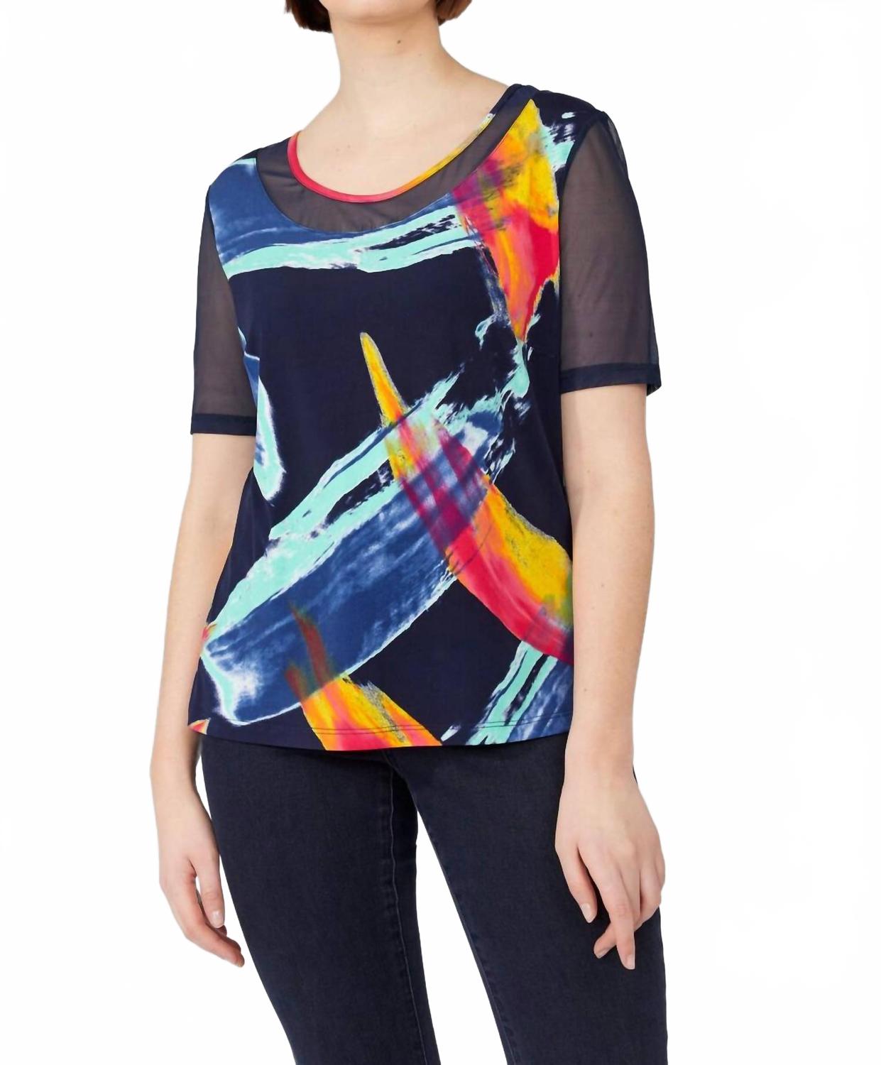 

Топ с узорчатой сеткой и круглым вырезом в цвете Navy/розовый Frank Lyman