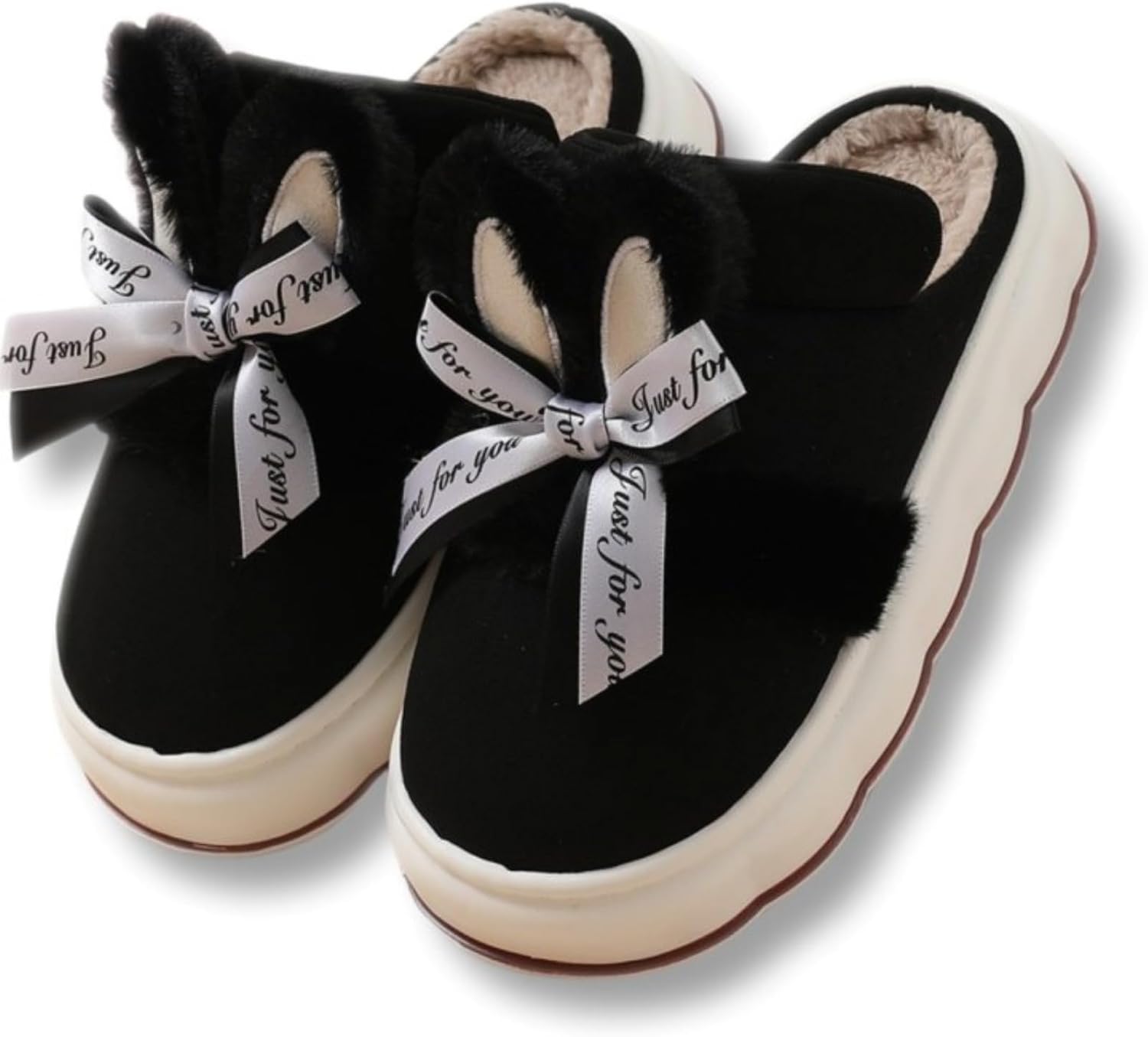 

Забавные тапочки с бантиком для женщин и мужчин, розовые, мягкие, пушистые, плюшевые, для спальни, зимние, с нескользящей подошвой, теплые, для дома и улицы Elirar