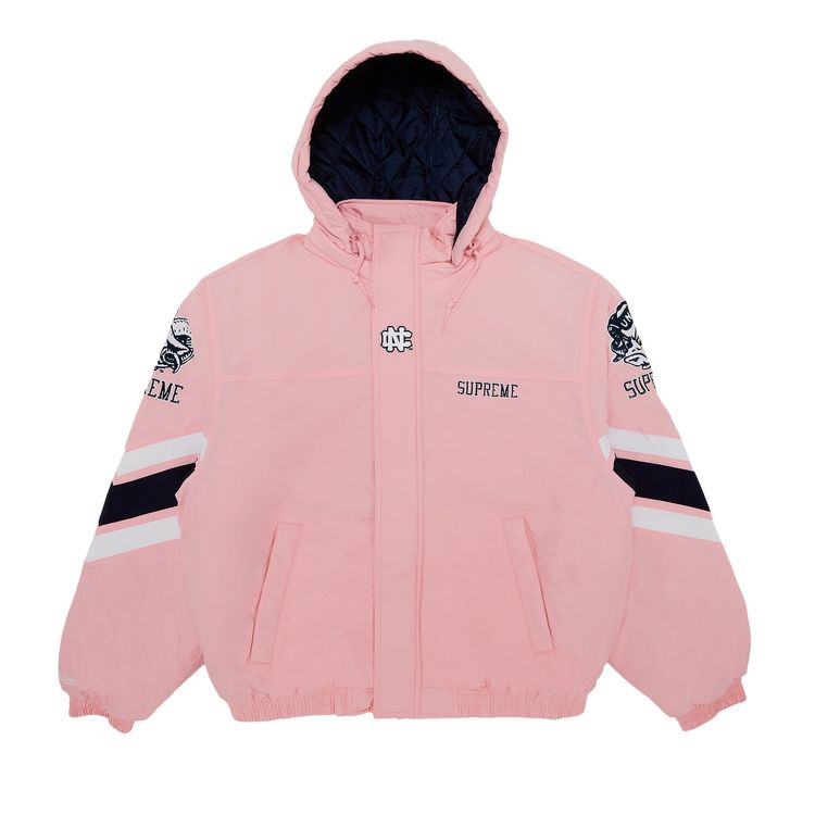 

Куртка Supreme x Mitchell & Ness NCAA Hooded Stadium Jacket 'Pink', розовый